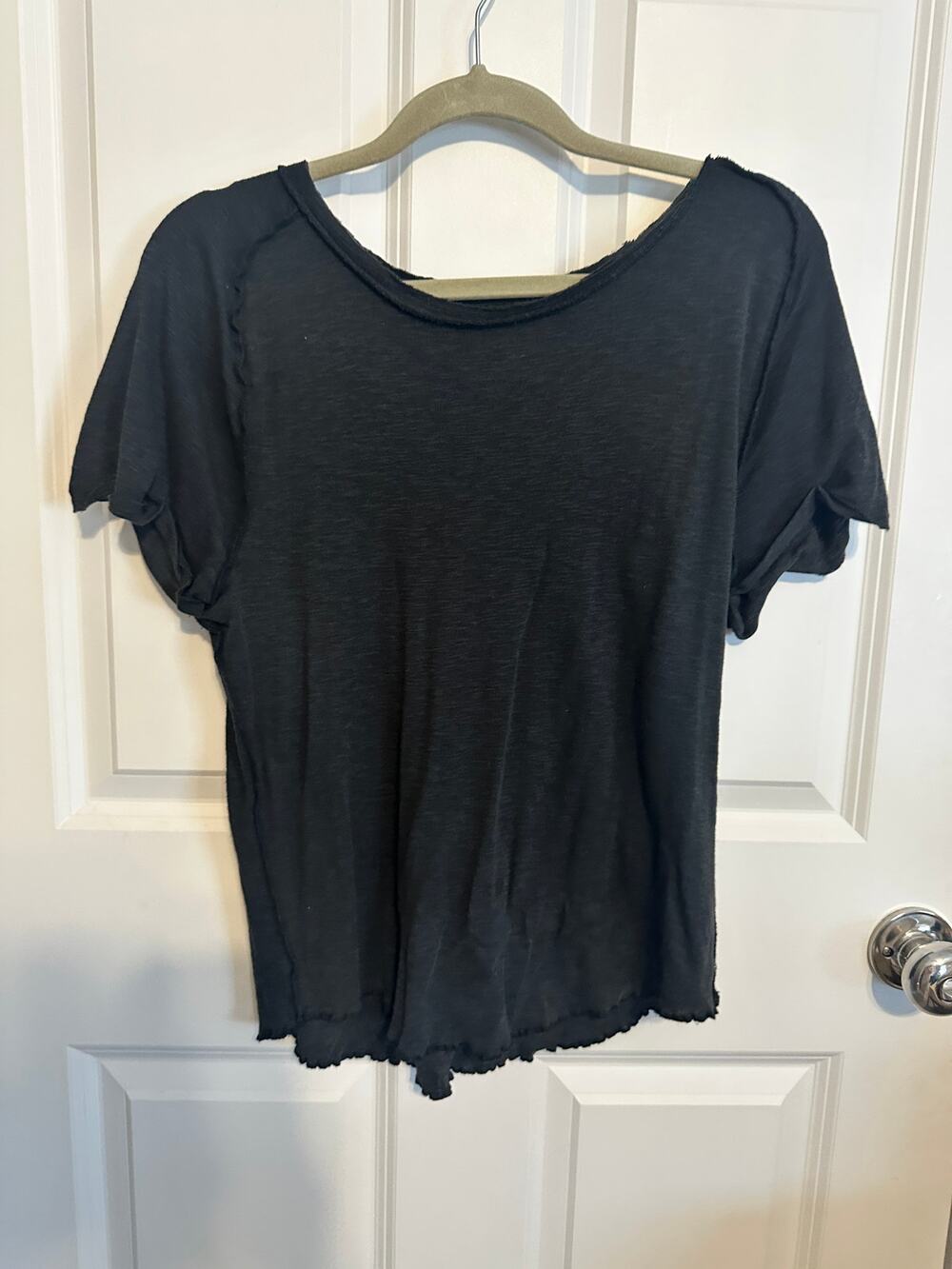 Anthropologie Pilcro Short Sleeved Cotton Slub Crewneck Tee in Black XL